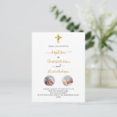 Baptisme tweeling witte foto genderneutraal uitnodiging briefkaart (Staand voorkant)