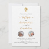 Baptisme tweeling witte foto genderneutrale luxe kaart (Voorkant)