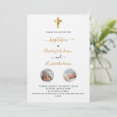 Baptisme tweeling witte foto genderneutrale luxe kaart (Staand voorkant)