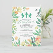 Baptisme typografie met zomerbloemen lijst kaart (Staand voorkant)