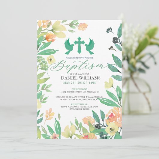 Baptisme typografie met zomerbloemen lijst kaart (Staand voorkant)