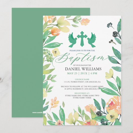 Baptisme typografie met zomerbloemen lijst kaart (Voorkant / Achterkant)