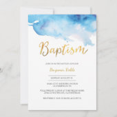 Baptisme-uitnodiging | blauwe waterverf en goud kaart (Voorkant)
