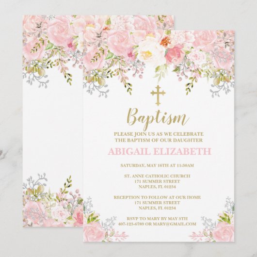 Baptisme Uitnodiging, Christening, Toewijzing Kaart (Voorkant / Achterkant)