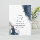 Baptisme-uitnodiging - marinegoudglitter-Waterverf Kaart (Staand voorkant)