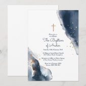 Baptisme-uitnodiging - marinegoudglitter-Waterverf Kaart (Voorkant / Achterkant)