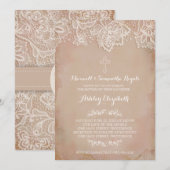 Baptisme-uitnodiging, meisje, roze kaart (Voorkant / Achterkant)