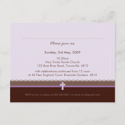 BAPTISME UITNODIGING:: puur 1 Uitnodiging Briefkaart (Achterkant)