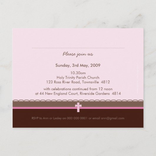 BAPTISME UITNODIGING:: puur 2 Uitnodiging Briefkaart (Achterkant)