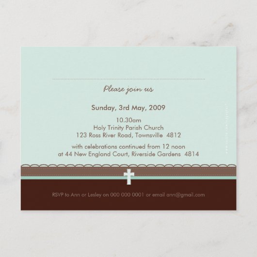 BAPTISME UITNODIGING:: puur 3 Uitnodiging Briefkaart (Achterkant)