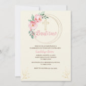 Baptisme Uitnodiging Spaans, Blush Pink Floral (Voorkant)