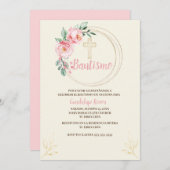 Baptisme Uitnodiging Spaans, Blush Pink Floral (Voorkant / Achterkant)