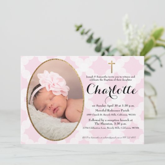 Baptisme, uitnodiging tot Christenen, roze en faux (Staand voorkant)