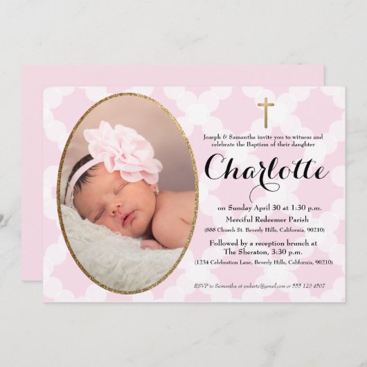 Baptisme, uitnodiging tot Christenen, roze en faux (Voorkant / Achterkant)