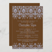 Baptisme-uitnodiging voor bruin en blauw Damaslich Kaart (Voorkant / Achterkant)