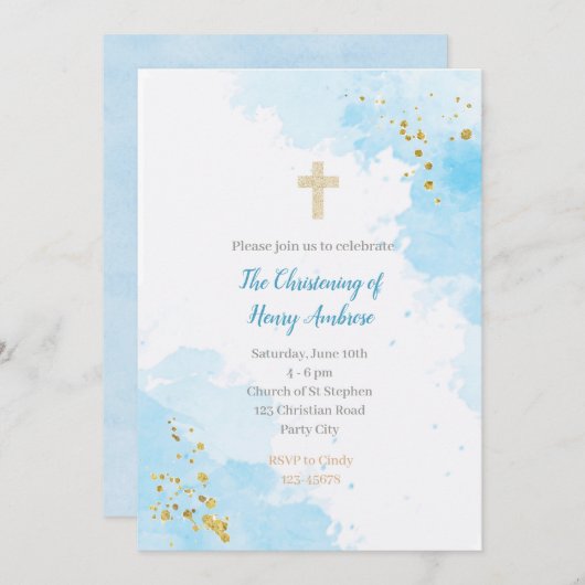 Baptisme-uitnodigingen - de uitnodigingsjongens va kaart (Voorkant / Achterkant)