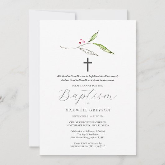Baptisme Uitnodigingen Religieuze Botanicals (Voorkant)
