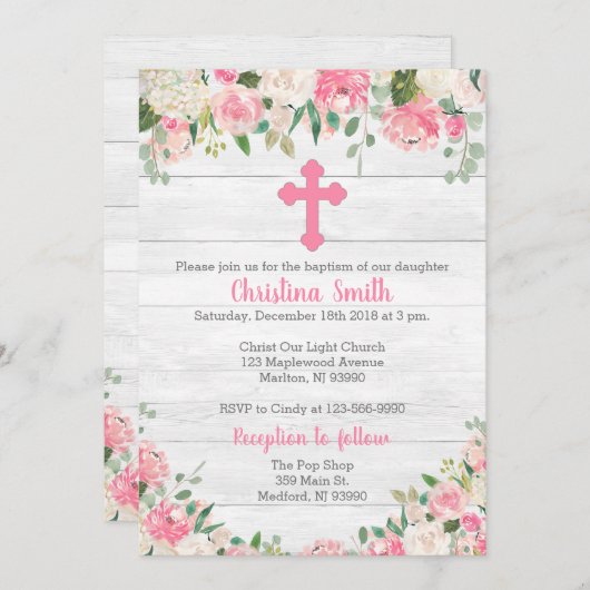 Baptisme-uitnodigingen voor een meisje - Waterverf Kaart (Voorkant / Achterkant)