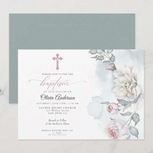 Baptisme uitvinding van de roze oogdruppelbloemen kaart (Voorkant / Achterkant)