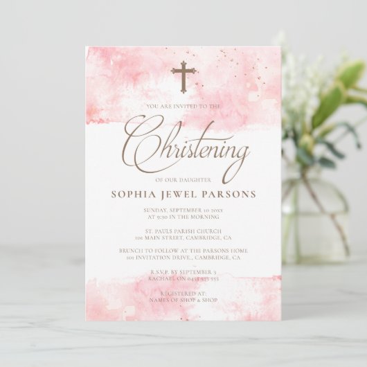 Baptisme-uitvindingen | Roze plastic en goudglitte Kaart (Staand voorkant)