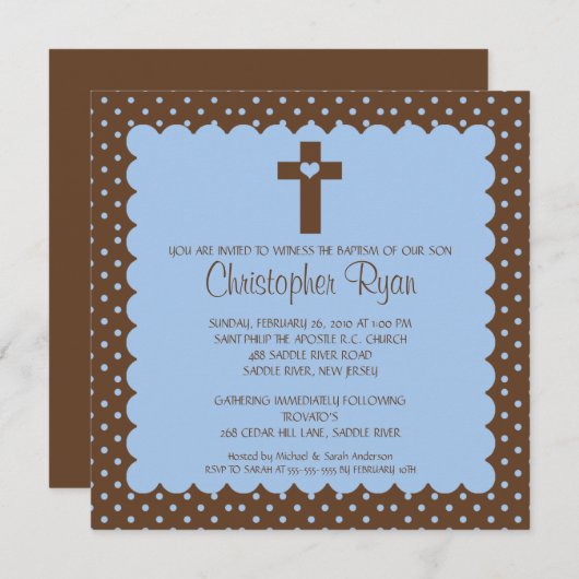 Baptisme van bruine en blauwe baby kaart (Voorkant / Achterkant)