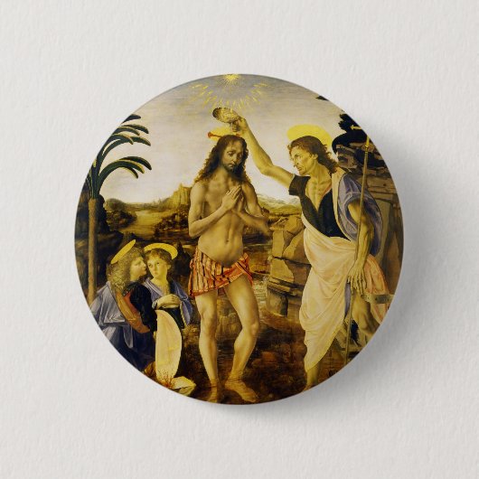 Baptisme van Christus door Da Vinci en Verrocchio Ronde Button 5,7 Cm (Voorkant)