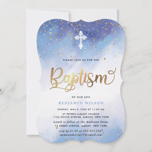 Baptisme van de blauwe en gouden Waterverf Kaart (Voorkant)