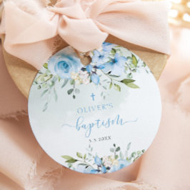 Baptisme van de blauwe florale baby bedankjes labels