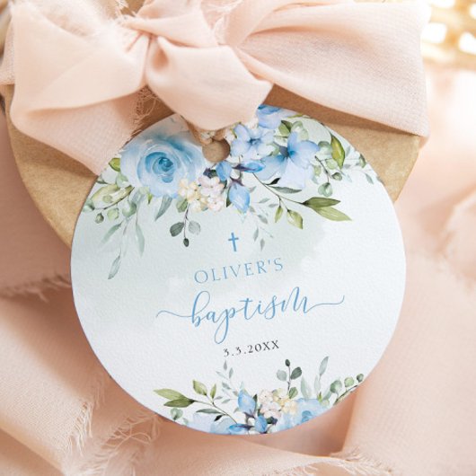 Baptisme van de blauwe florale baby bedankjes labels