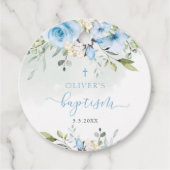 Baptisme van de blauwe florale baby bedankjes labels (Voorkant)