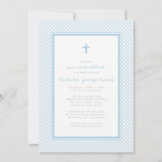 Baptisme van de blauwe jongen van Gingham Kaart (Voorkant)