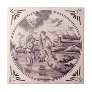 Baptisme van Jesus Delft Manganese Repro 18th Cent Tegeltje