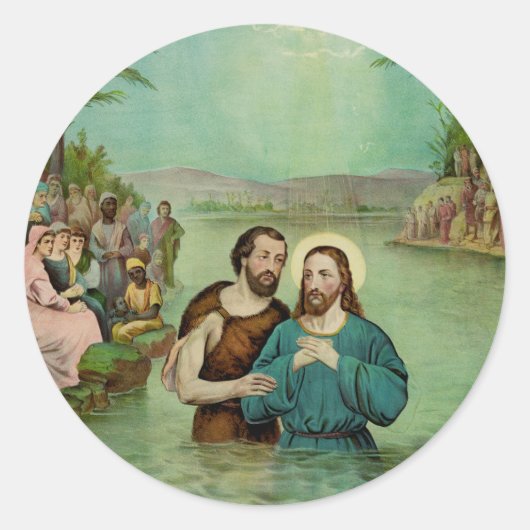 Baptisme van Jezus Christus Ronde Sticker (Voorkant)