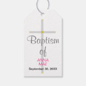 Baptisme van naam Silver Cross-roze naam Cadeaulabel (Voorkant)