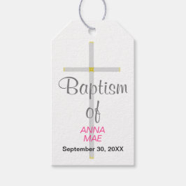 Baptisme van naam Silver Cross-roze naam Cadeaulabel