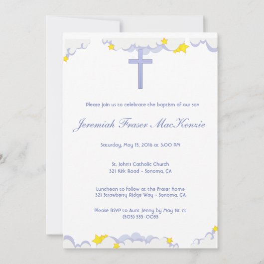 Baptisme van wolken en sterren kaart (Voorkant)