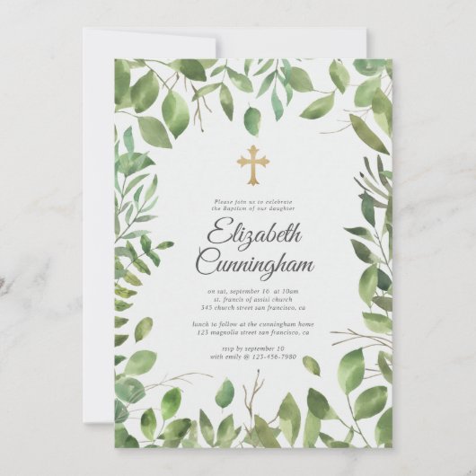 Baptisme voor haar | Goud cross-Greenery Foliage L Kaart (Voorkant)