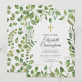 Baptisme voor haar | Goud cross-Greenery Foliage L Kaart (Voorkant / Achterkant)