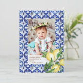 Baptisme voor haar mediterrane Tegels Lemons Flowe Bedankkaart (Staand voorkant)