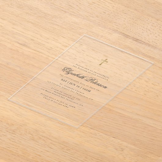 Baptisme voor haar | Minimalistisch goud Acryl Uitnodigingen (Laagn)