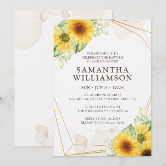Baptisme voor haar zonnebloempel geometrisch kaart (Voorkant / Achterkant)