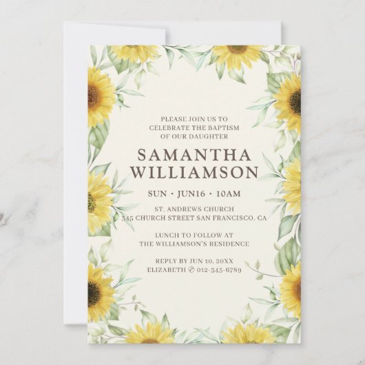 Baptisme voor haar zonnebloempitten kaart (Voorkant)