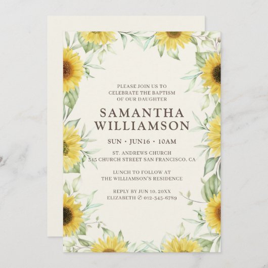 Baptisme voor haar zonnebloempitten kaart (Voorkant / Achterkant)