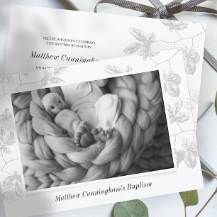 Baptisme voor hem   Eenvoudige foto grijze vulling Save The Date