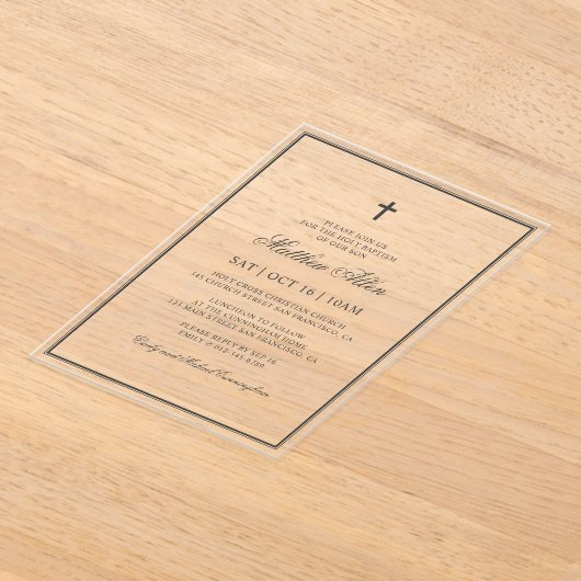 Baptisme voor hem | Elegant Classic Cross Acryl Uitnodigingen (Laagn)