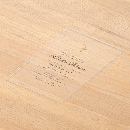 Baptisme voor hem | Minimalistisch goud Acryl Uitnodigingen (Laagn)
