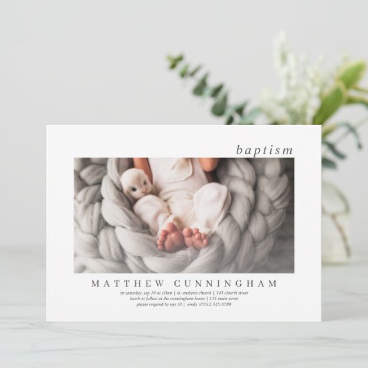 Baptisme voor hem | Moderne eenvoudige elegante fo Kaart (Staand voorkant)