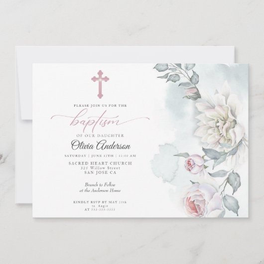 Baptisme voor roze bleekroze katoenbloemen kaart (Voorkant)