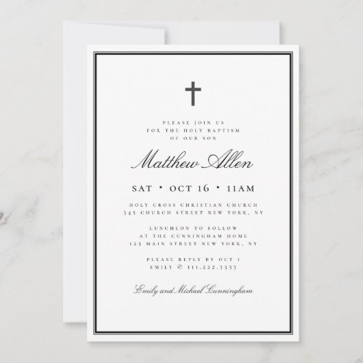 Baptisme voor zijn klassieke elegante kruis kaart (Voorkant)