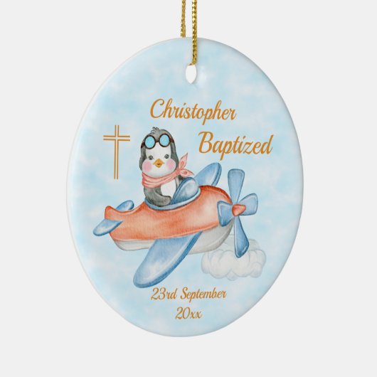 Baptisme Waterverf Baby Penguin-vliegtuig Keramisch Ornament (Rechts)